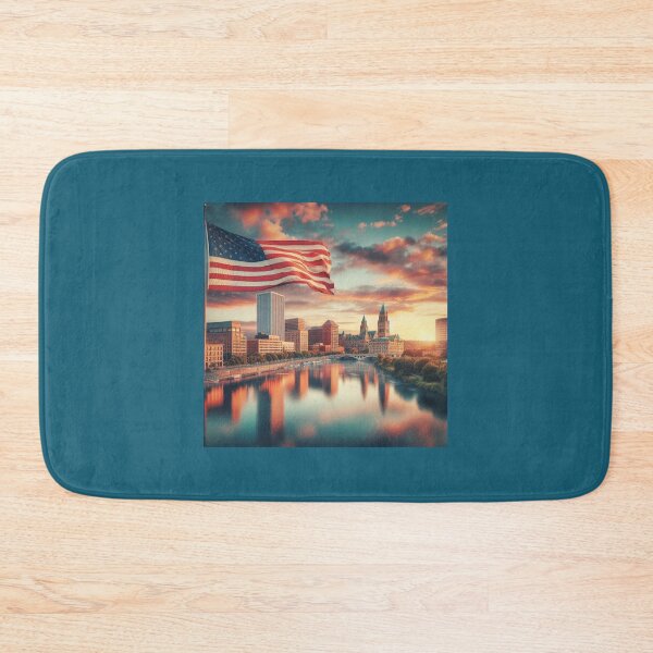 Item preview, Rochester USA Scenic Skyline With American Flag   designed and sold by PaintMeWorld.