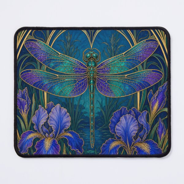 Item preview, Dragonfly Art Nouveau Iris Bloom designed and sold by AntiqueImages.