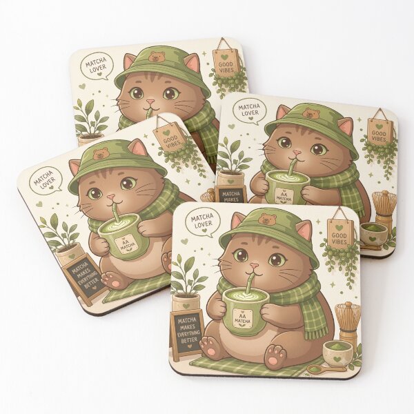 Item preview, Cute Kawaii Matcha Cat Aesthetic Cozy Kitten Sticker designed and sold by ArjunDev1994.
