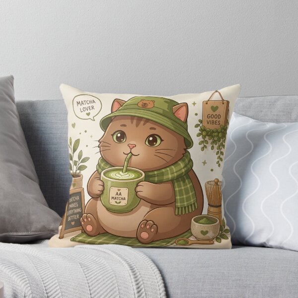 Item preview, Cute Kawaii Matcha Cat Aesthetic Cozy Kitten Sticker designed and sold by ArjunDev1994.