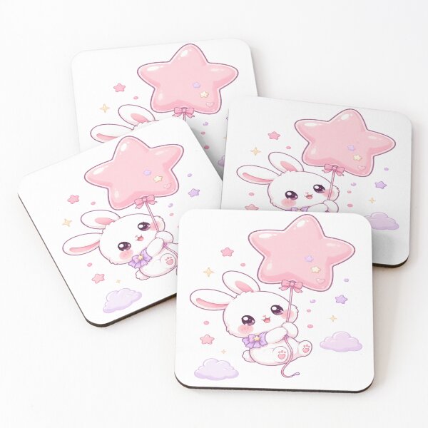 Item preview, Cute Bunny with Pink Star Balloon Kawaii Art designed and sold by StickersHul.