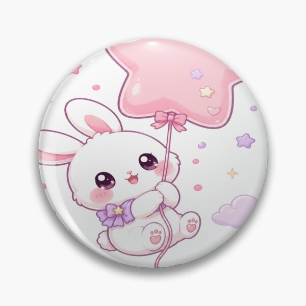 Item preview, Cute Bunny with Pink Star Balloon Kawaii Art designed and sold by StickersHul.