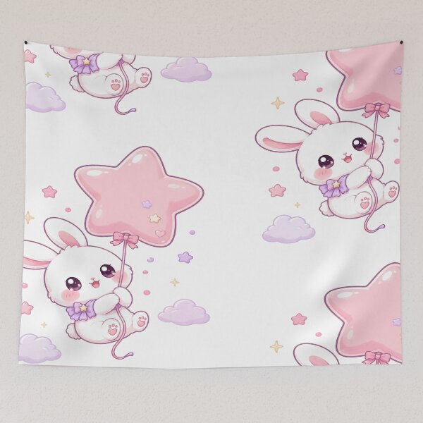 Item preview, Cute Bunny with Pink Star Balloon Kawaii Art designed and sold by StickersHul.