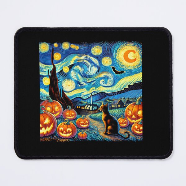 Item preview, Halloween Van Gogh Starry Night Black Cat Pumpkins Bats designed and sold by Littermin.