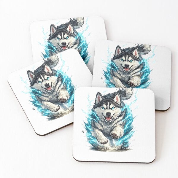 Item preview, Running Siberian husky Dog | Blue Lightning Husky Sticker & T-Shirt Design designed and sold by PawFusionArt.
