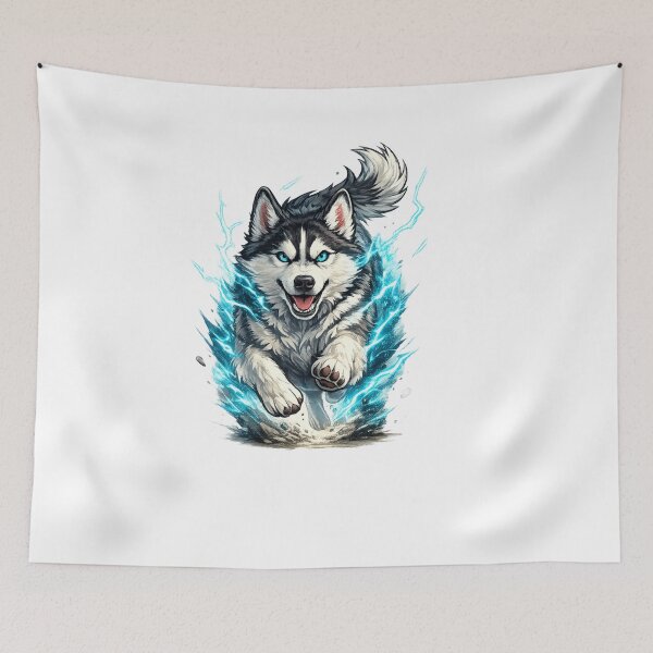 Item preview, Running Siberian husky Dog | Blue Lightning Husky Sticker & T-Shirt Design designed and sold by PawFusionArt.