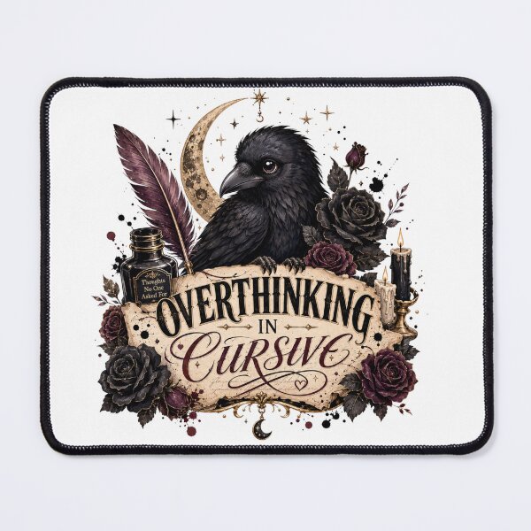 Item preview, Overthinking In Cursive Raven | Poetcore Dark Romantic Design designed and sold by Tinosshop.