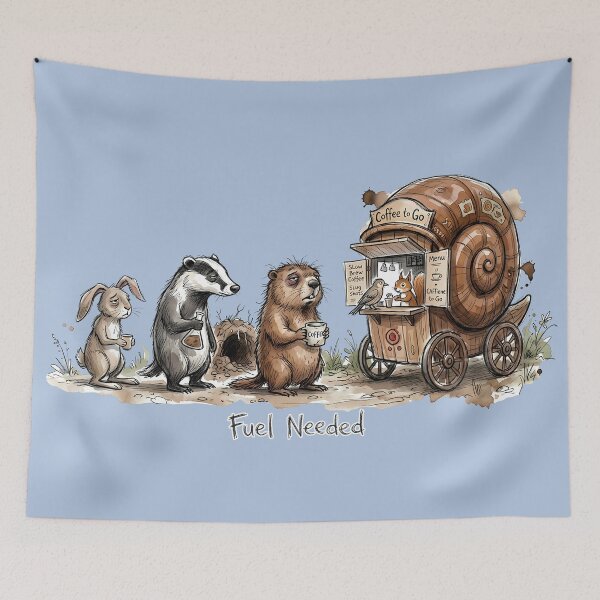 Item preview, Fuel Needed Sleepy Animals Coffee Cart Watercolor Art designed and sold by SoulPT.