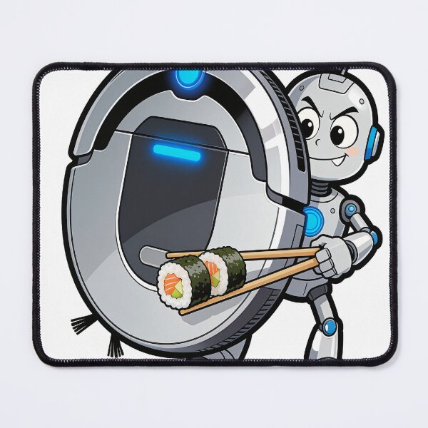 Item preview, Robot Vacuum Hiding from Sushi – Funny Chase with Chopsticks Cartoon Art designed and sold by OksArtStudio.