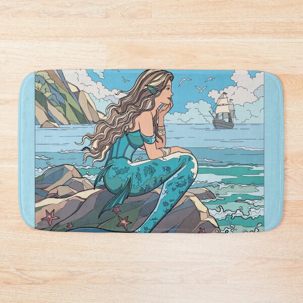 Item preview, ​Vintage Mermaid Ocean Sunset - Retro Aesthetic Sea Witch Art designed and sold by crystalar95.