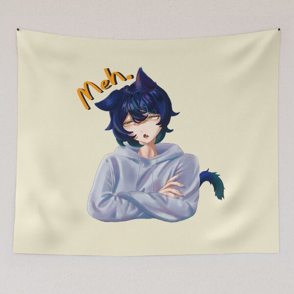 Item preview, Meh. Cat Anime Aesthetic Original Character Rolling Eyes designed and sold by Deep Descent.