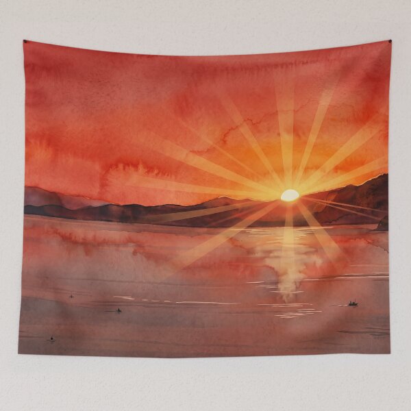 Item preview, Fiery Sunset Over Toulon Harbour — Digital Watercolor Transformation from Real Photography by M.A.L.K designed and sold by M.ALK.Watercolor.