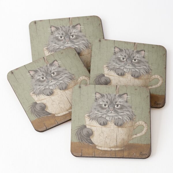 Item preview, Grey Nebelung Cat Glaring From a Teacup designed and sold by PictorialWhimsy.