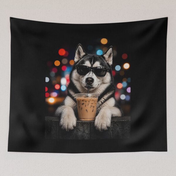 Item preview, Husky Drinking Iced Coffee designed and sold by zoes-ink.