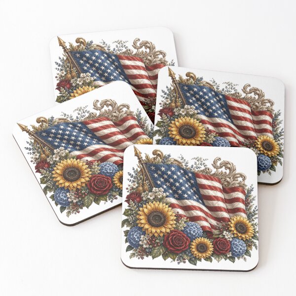 Item preview, Vintage Americana Flowers and Flag designed and sold by PetalGarden.
