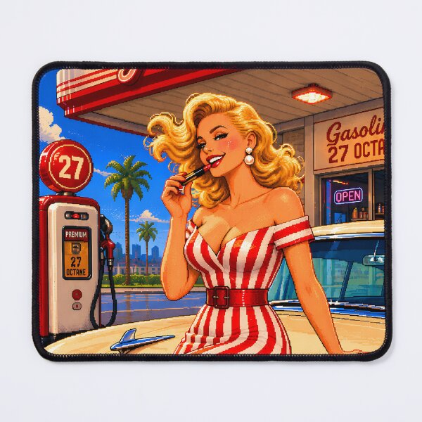 Item preview, 8-Bit Retro Gas Station Girl - Vintage Car Pixel Art Gaming Aesthetic designed and sold by Ivory Code.