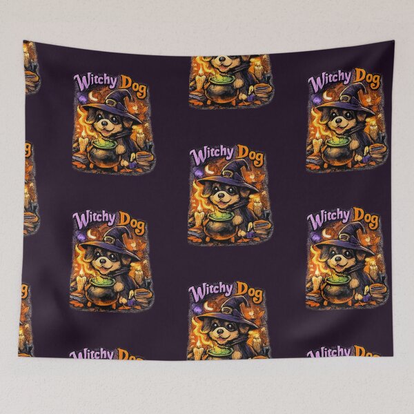 Item preview, Witchy Dog Halloween Art | Cute Witch Puppy Sticker designed and sold by PoojaArtLab.