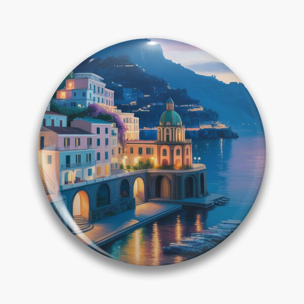 Item preview, Amalfi Blue Hour Coastal Village Art – Luxury Twilight Mediterranean Wall Print designed and sold by Tamas Das.