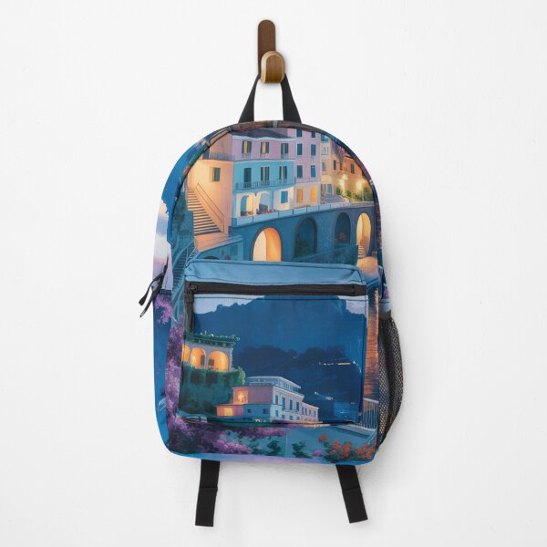Item preview, Amalfi Blue Hour Coastal Village Art – Luxury Twilight Mediterranean Wall Print designed and sold by Tamas Das.