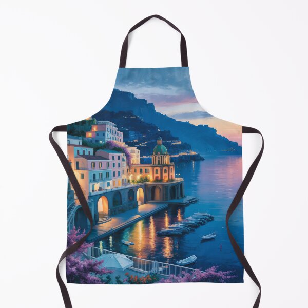 Item preview, Amalfi Blue Hour Coastal Village Art – Luxury Twilight Mediterranean Wall Print designed and sold by Tamas Das.