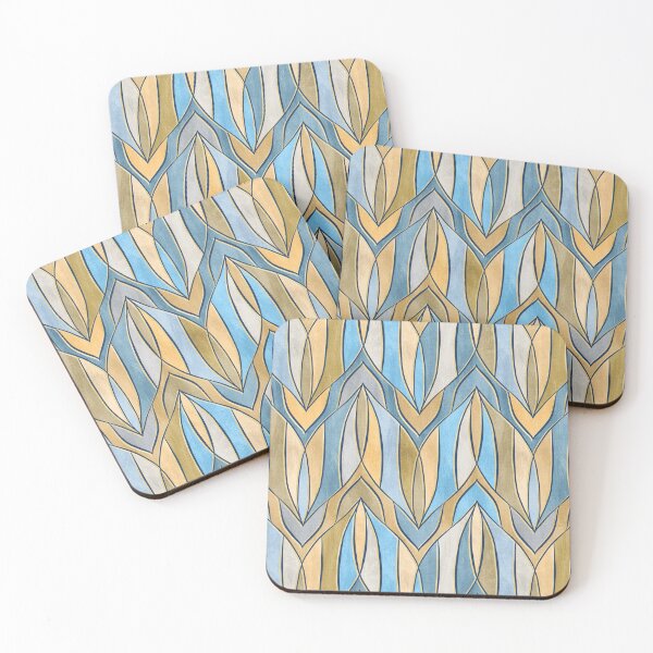 Item preview, Art Deco Leaves in Blue Grey Ochre and Gold  designed and sold by micklyn.