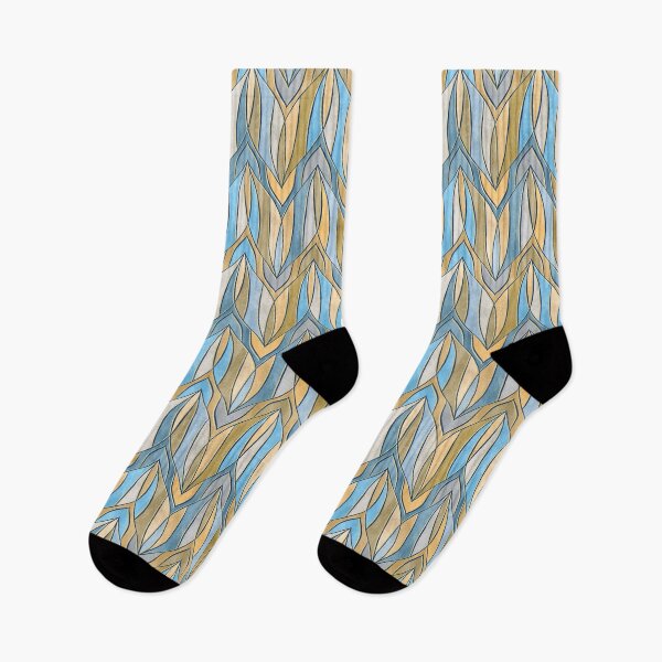 Item preview, Art Deco Leaves in Blue Grey Ochre and Gold  designed and sold by micklyn.