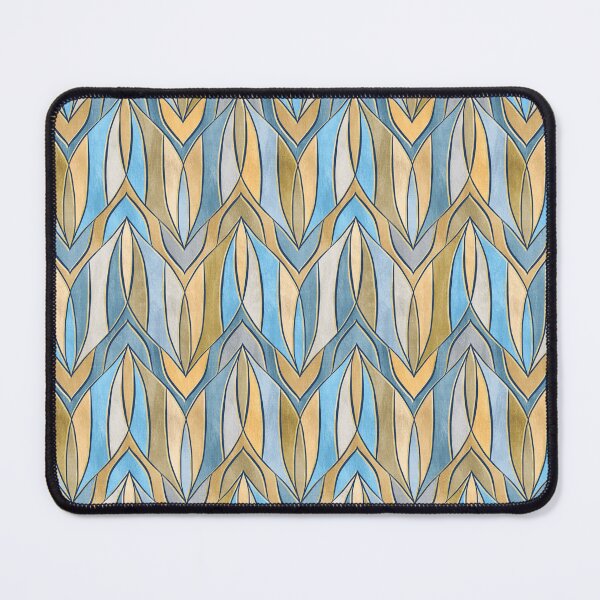 Item preview, Art Deco Leaves in Blue Grey Ochre and Gold designed and sold by micklyn.