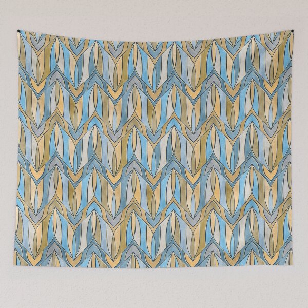 Item preview, Art Deco Leaves in Blue Grey Ochre and Gold  designed and sold by micklyn.
