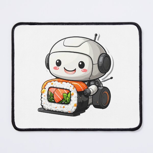 Item preview, Delicious Sushi Roll with Salmon – Cute Happy Robot Hugging Japanese Food designed and sold by OksArtStudio.