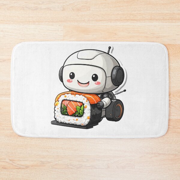Item preview, Delicious Sushi Roll with Salmon – Cute Happy Robot Hugging Japanese Food designed and sold by OksArtStudio.