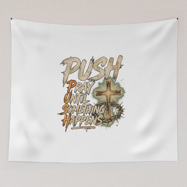 Item preview, Push Pray Until Something Happens Retro Christian Cross designed and sold by cass-vale-lab.