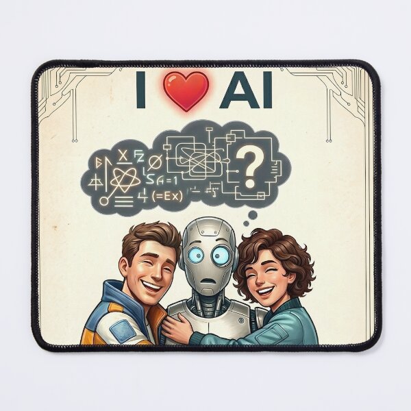 Item preview, I Love AI Cute Robot Hug | Funny Artificial Intelligence Cartoon | Whimsical Tech Couple Art designed and sold by SergioMiklos.