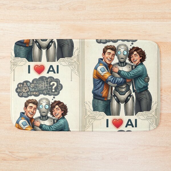 Item preview, I Love AI Cute Robot Hug | Funny Artificial Intelligence Cartoon | Whimsical Tech Couple Art designed and sold by SergioMiklos.