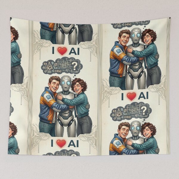 Item preview, I Love AI Cute Robot Hug | Funny Artificial Intelligence Cartoon | Whimsical Tech Couple Art designed and sold by SergioMiklos.