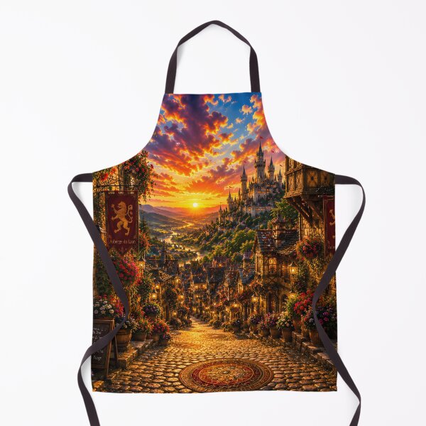 Item preview, Enchanted Medieval Village Sunset Canvas | Vibrant Fantasy Castle Landscape Art designed and sold by RockyLambda.