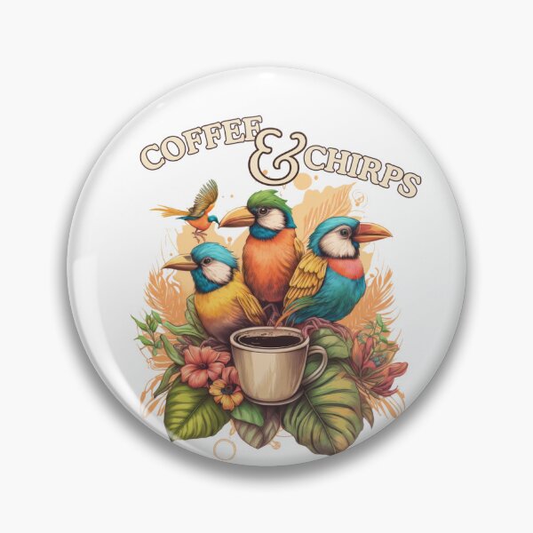 Item preview, coffee and chirps for bird watchers designed and sold by Anna Sacha.