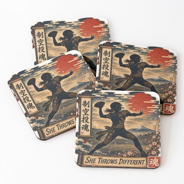 Artikelvorschau, Sie wirft verschiedene japanische Ukiyo-e-Sticker mit Motiven von Quarterbacks im Frauen-Football. entworfen und verkauft von Locker39.