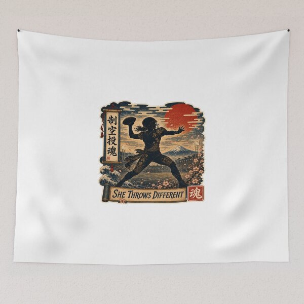 Item preview, She Throws Different Japanese Ukiyo-e Women's Football Quarterback Sticker Art designed and sold by Locker39.