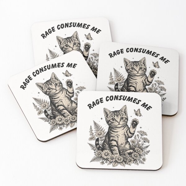 Item preview, Rage Consumes Me Funny Cat Botanical Art designed and sold by HometownCozyCo.
