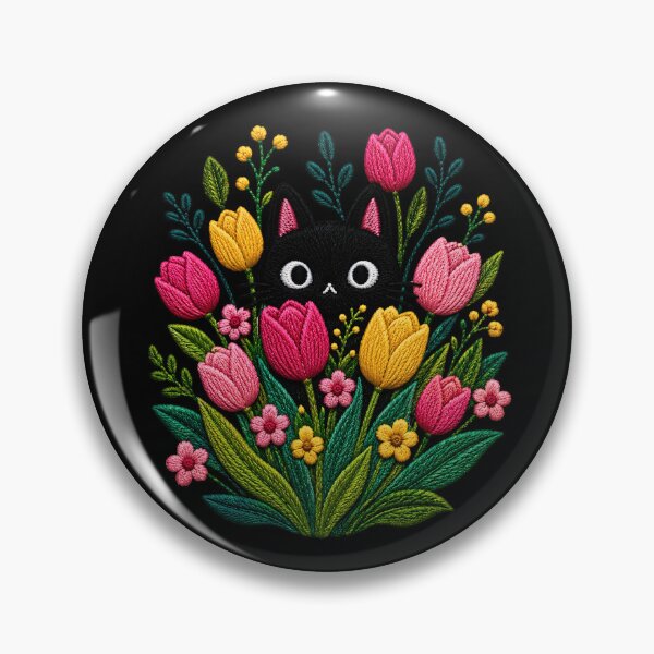 Item preview, Black Cat Tulip Garden Embroidery designed and sold by ColorSplash123.