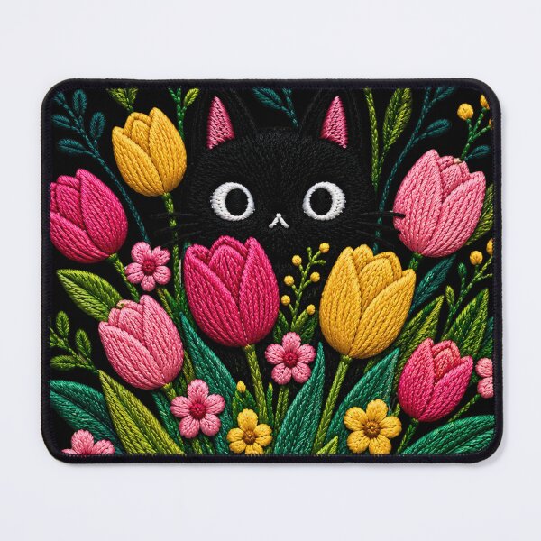 Item preview, Black Cat Tulip Garden Embroidery designed and sold by ColorSplash123.