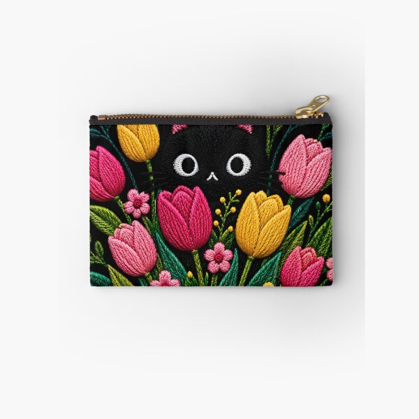 Item preview, Black Cat Tulip Garden Embroidery designed and sold by ColorSplash123.