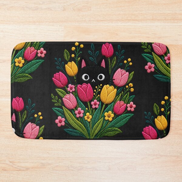 Item preview, Black Cat Tulip Garden Embroidery designed and sold by ColorSplash123.