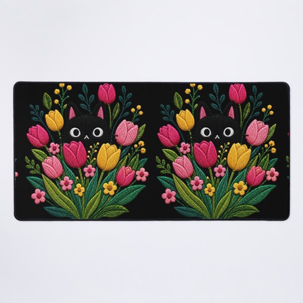 Item preview, Black Cat Tulip Garden Embroidery designed and sold by ColorSplash123.