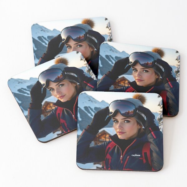 Item preview, Confident Female Skier Smiling Closeup: Post-Training Winter Sunset Portrait designed and sold by Creative-RE.