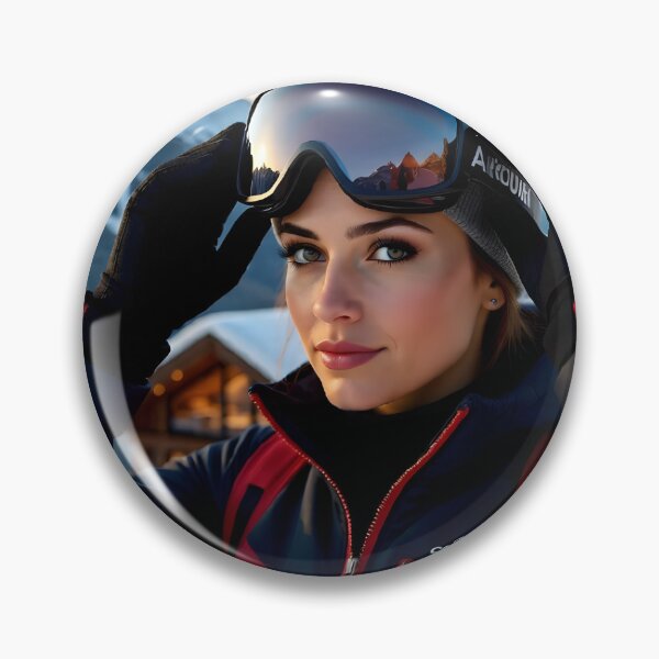 Item preview, Confident Female Skier Smiling Closeup: Post-Training Winter Sunset Portrait designed and sold by Creative-RE.