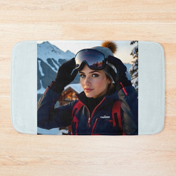Item preview, Confident Female Skier Smiling Closeup: Post-Training Winter Sunset Portrait designed and sold by Creative-RE.