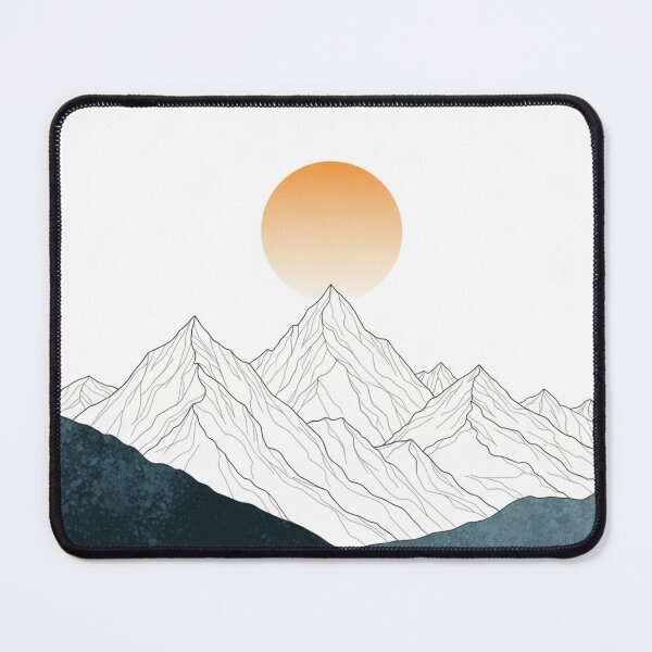 Item preview, Mountain Line Art with Orange Sun Abstract Landscape designed and sold by TheDenimArt.
