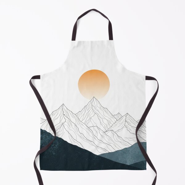 Item preview, Mountain Line Art with Orange Sun Abstract Landscape designed and sold by TheDenimArt.