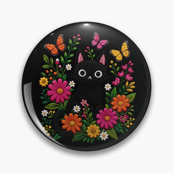 Item preview, Black Cat Butterfly Garden Embroidery designed and sold by ColorSplash123.